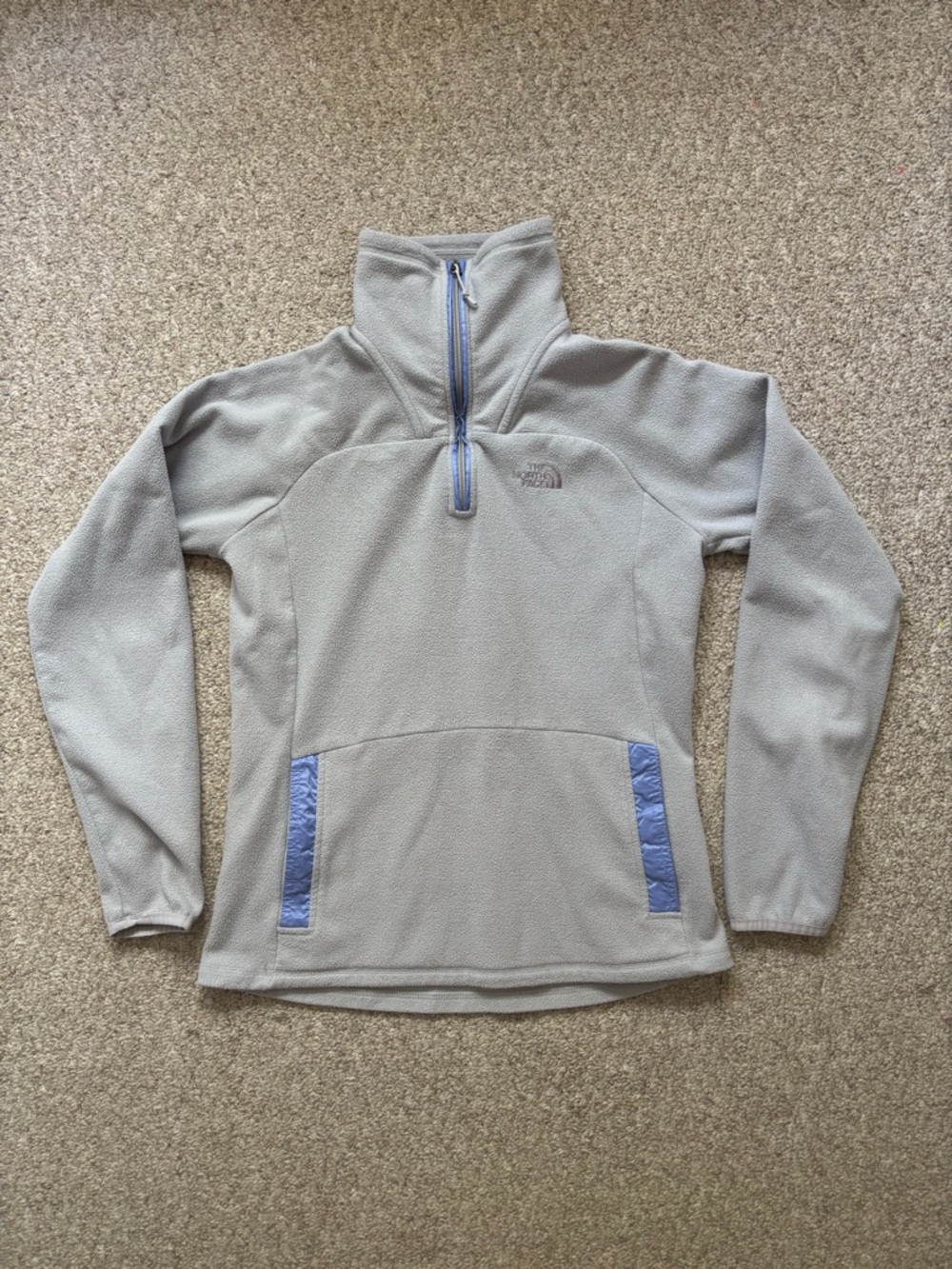 The North Face Light Gray Quarter-Zip Fleece with Blue Trim